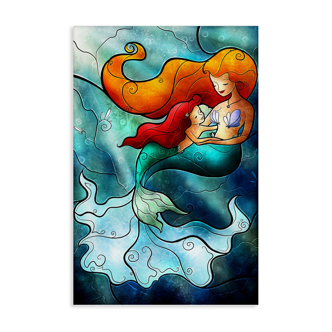 Stupell Industries Mermaid & Child Stained Glass Style Canvas Design by Mandie Manzano